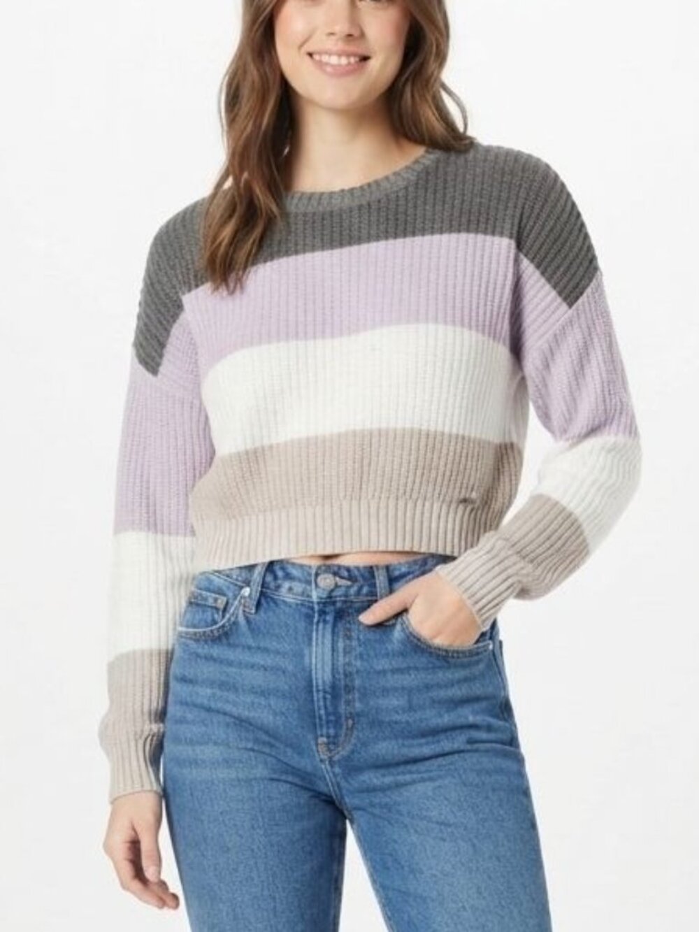 Hollister Colorblock Striped Long Sleeve Cropped Sweater XS